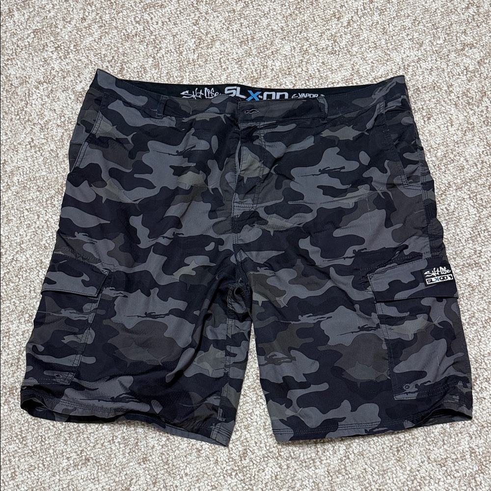 Salt Life Black & Gray Camo SLX-QD Cargo Shorts